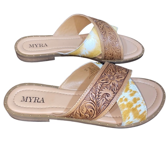 Myra Bag Cowhide Tooled Leather Sandals - Picture 2 of 2